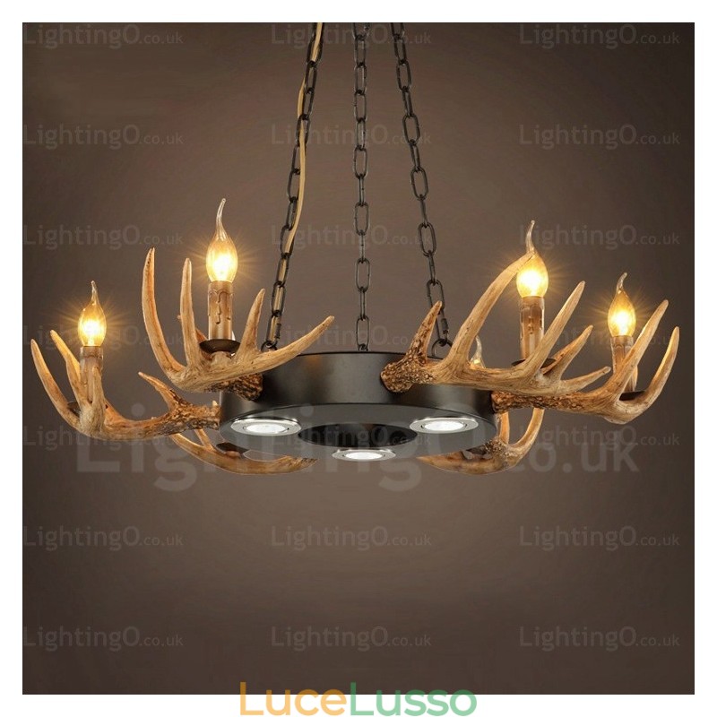 Lampadario a sospensione rustico retrò vintage a 9 luci con corna di cervo