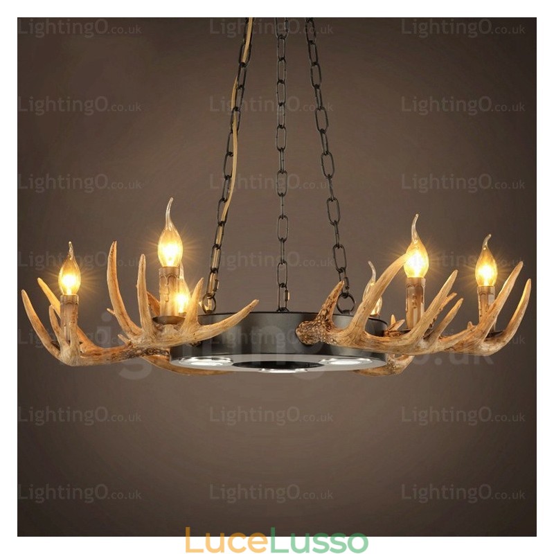 Lampadario a sospensione rustico retrò vintage a 9 luci con corna di cervo