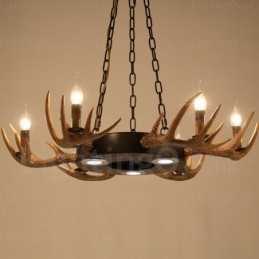 Lampadario a sospensione rustico retrò vintage a 9 luci con corna di cervo