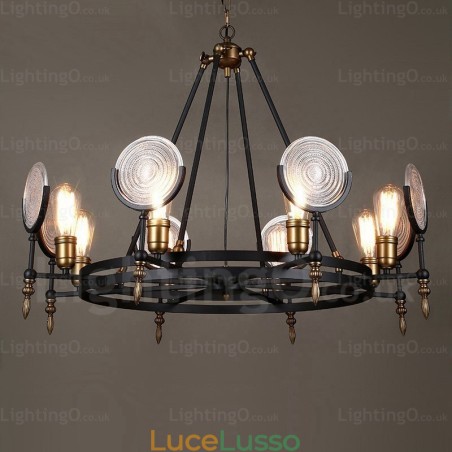 Lampada a sospensione retrò vintage a 6 luci con paralume in vetro Lampada a sospensione retrò vintage a 6 luci con paralume in vetro