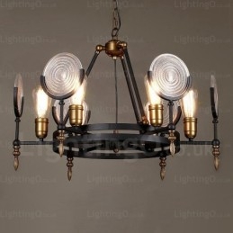 Lampada a sospensione retrò vintage a 6 luci con paralume in vetro