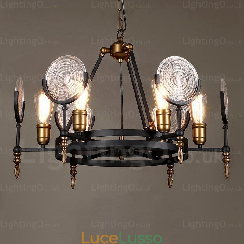 Lampada a sospensione retrò vintage a 6 luci con paralume in vetro