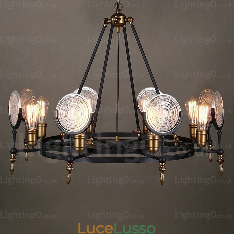 Lampada a sospensione retrò vintage a 6 luci con paralume in vetro