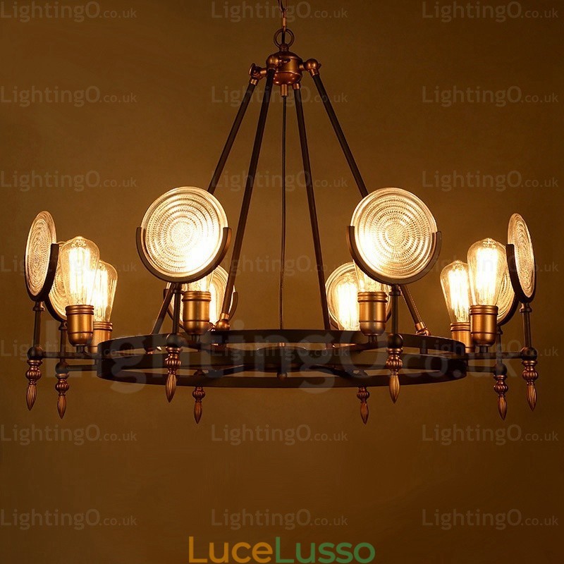 Lampada a sospensione retrò vintage a 6 luci con paralume in vetro