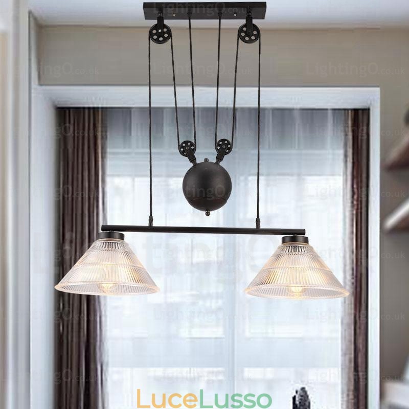Lampada a sospensione moderna contemporanea a 2 luci con paralume in vetro