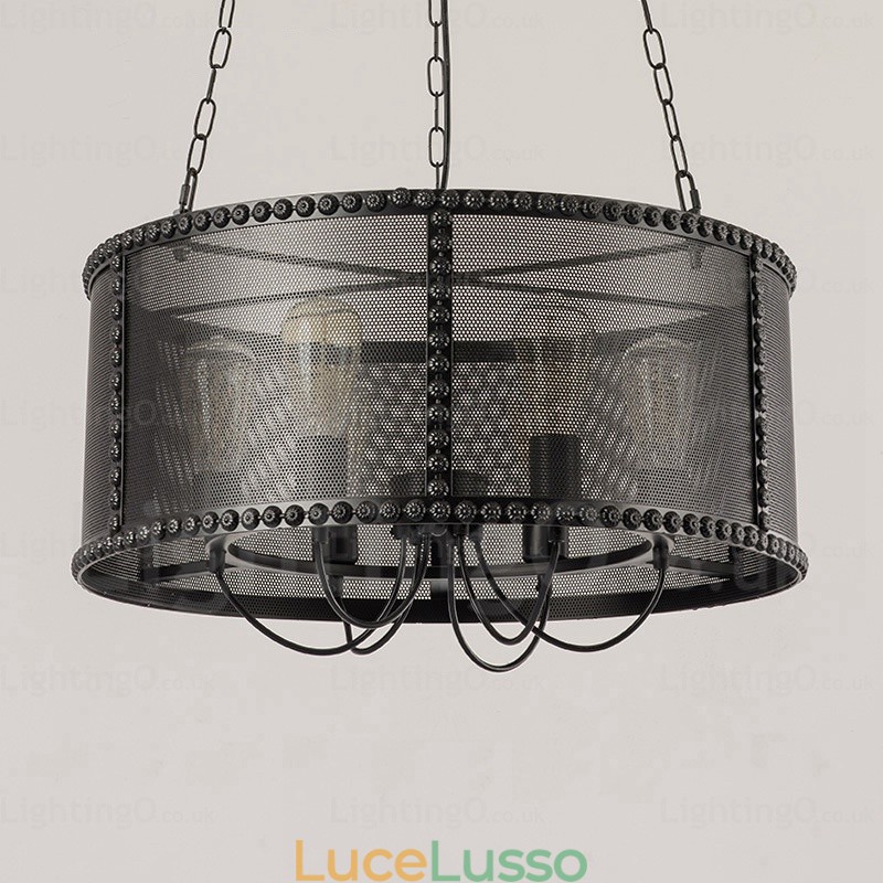 Lampada a sospensione retrò vintage a 6 luci con paralume in acciaio inossidabile