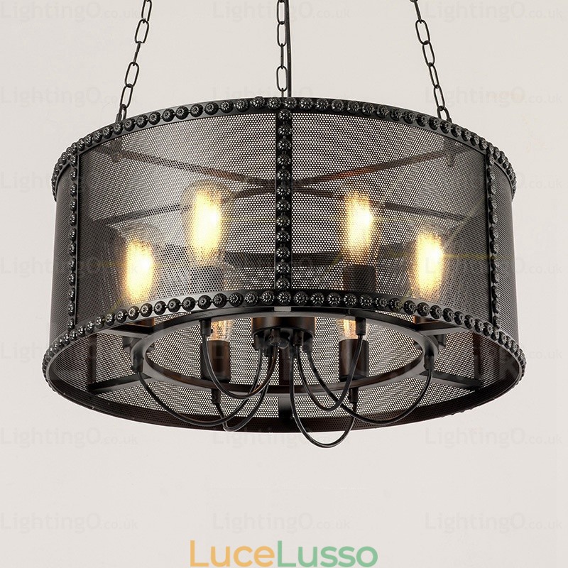 Lampada a sospensione retrò vintage a 6 luci con paralume in acciaio inossidabile