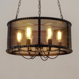 Lampada a sospensione retrò vintage a 6 luci con paralume in acciaio inossidabile