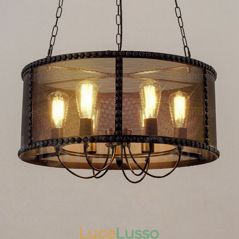 Lampada a sospensione retrò vintage a 6 luci con paralume in acciaio inossidabile
