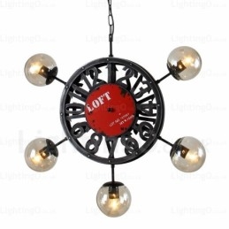 Lampada a sospensione retrò vintage a 5 luci con paralume in vetro