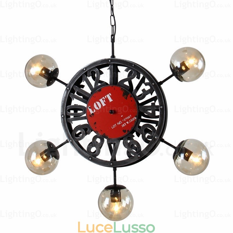 Lampada a sospensione retrò vintage a 5 luci con paralume in vetro