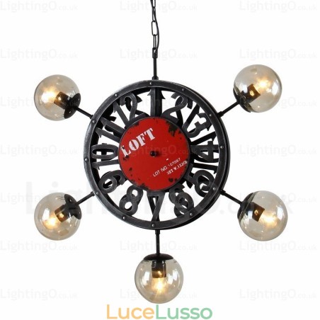 Lampada a sospensione retrò vintage a 5 luci con paralume in vetro Lampada a sospensione retrò vintage a 5 luci con paralume in vetro