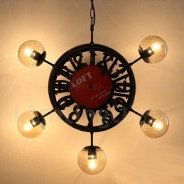 Lampada a sospensione retrò vintage a 5 luci con paralume in vetro