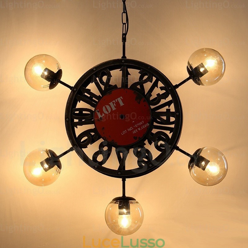 Lampada a sospensione retrò vintage a 5 luci con paralume in vetro