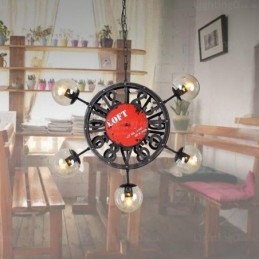 Lampada a sospensione retrò vintage a 5 luci con paralume in vetro