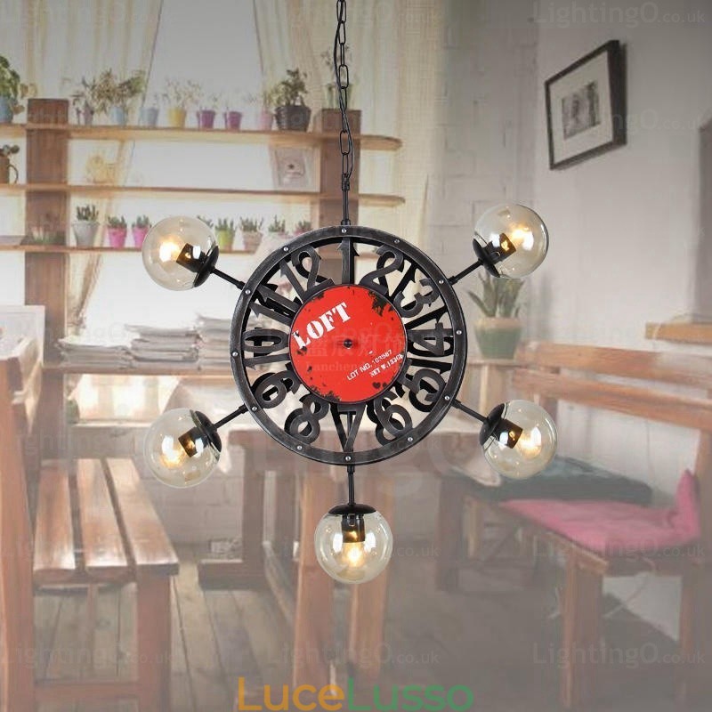 Lampada a sospensione retrò vintage a 5 luci con paralume in vetro