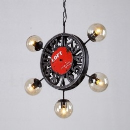 Lampada a sospensione retrò vintage a 5 luci con paralume in vetro