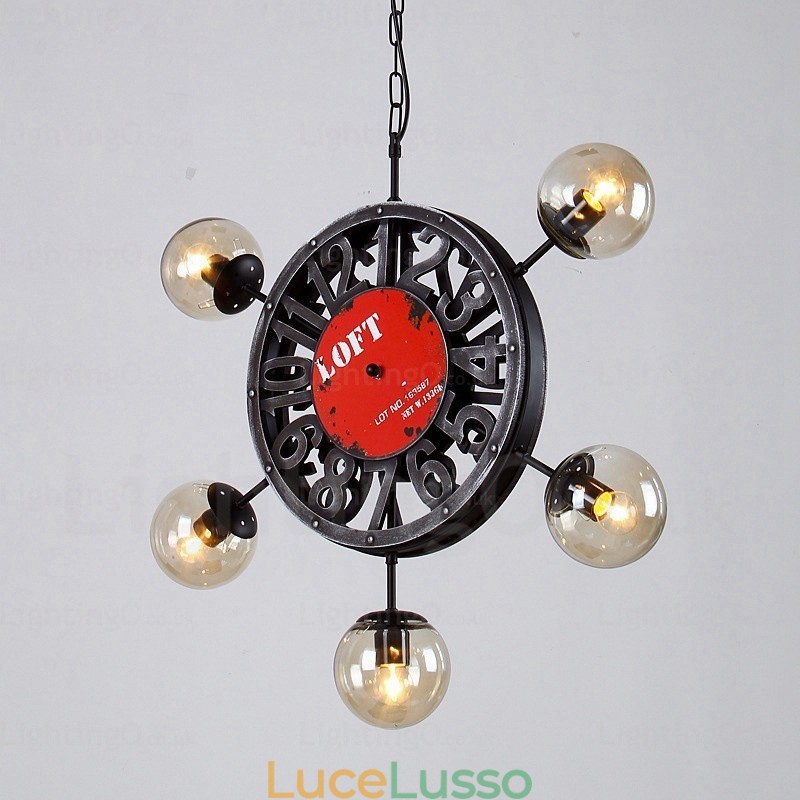 Lampada a sospensione retrò vintage a 5 luci con paralume in vetro
