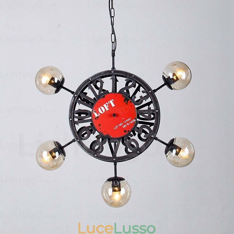 Lampada a sospensione retrò vintage a 5 luci con paralume in vetro