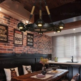 Lampada a sospensione retrò vintage a 6 luci con paralume in acciaio inossidabile