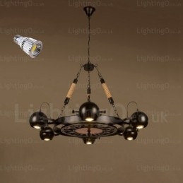 Lampada a sospensione retrò vintage a 6 luci con paralume in acciaio inossidabile
