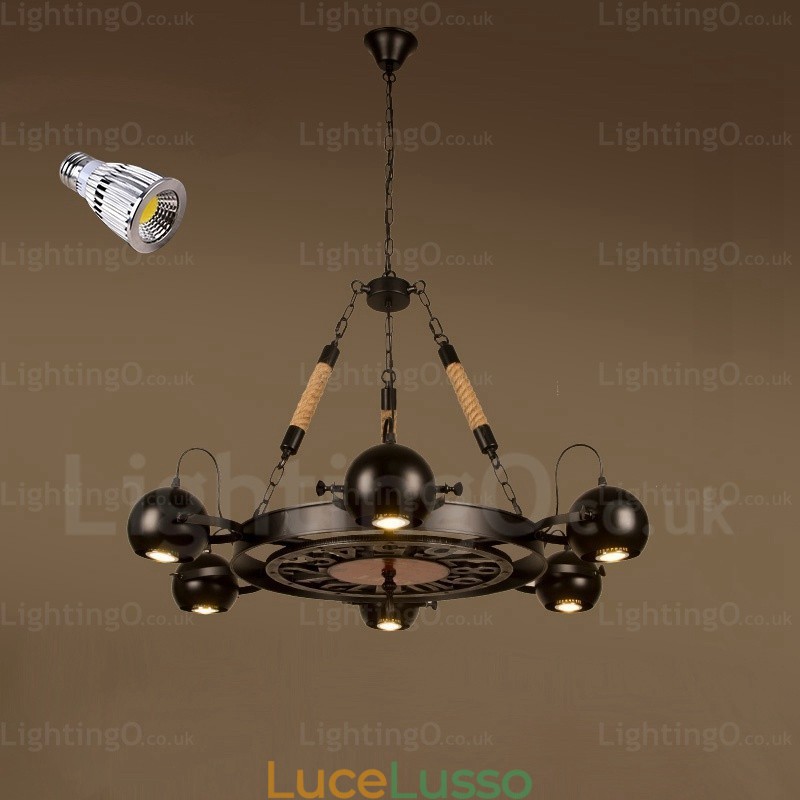 Lampada a sospensione retrò vintage a 6 luci con paralume in acciaio inossidabile