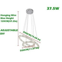 Lampada a sospensione in cristallo Illuminazione moderna 2 anelli tre lati K9 Cristallo Luci da soffitto per interni Lampade