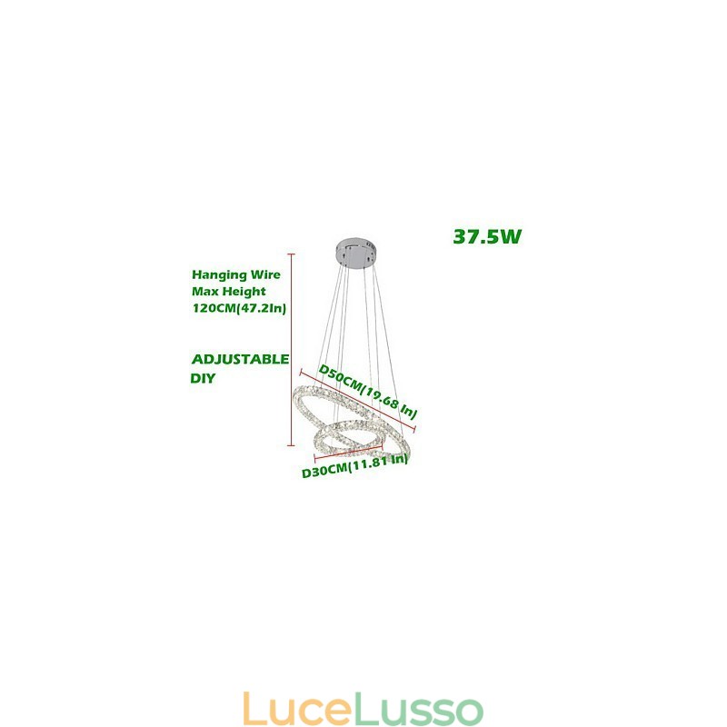 Lampada a sospensione in cristallo Illuminazione moderna 2 anelli tre lati K9 Cristallo Luci da soffitto per interni Lampade