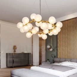 Lampada a sospensione nordica da 25 luci con paralume in vetro