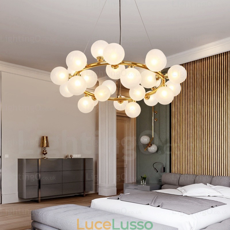 Lampada a sospensione nordica da 25 luci con paralume in vetro