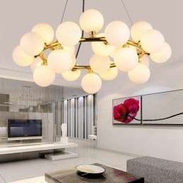 Lampada a sospensione nordica da 25 luci con paralume in vetro