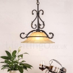 Lampada a sospensione rustica da 1 luce con paralume in vetro