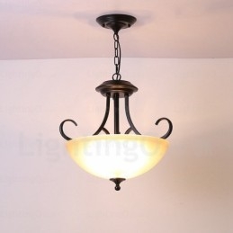 Lampada a sospensione rustica a 3 luci con paralume in vetro