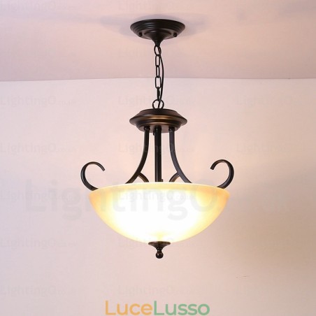 Lampada a sospensione rustica a 3 luci con paralume in vetro Lampada a sospensione rustica a 3 luci con paralume in vetro