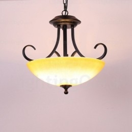 Lampada a sospensione rustica a 3 luci con paralume in vetro