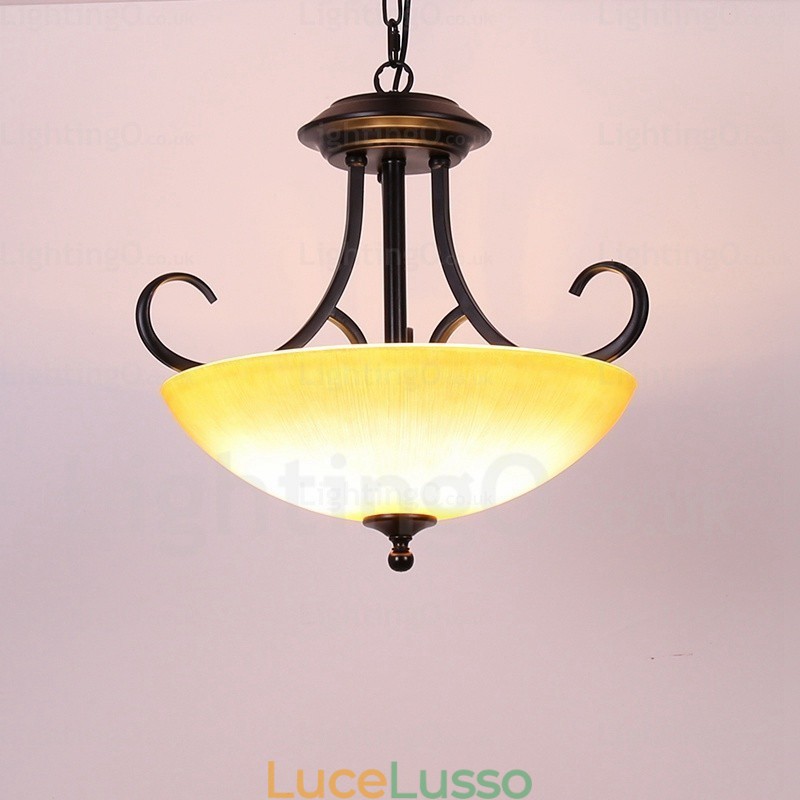 Lampada a sospensione rustica a 3 luci con paralume in vetro