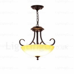 Lampada a sospensione rustica a 3 luci con paralume in vetro