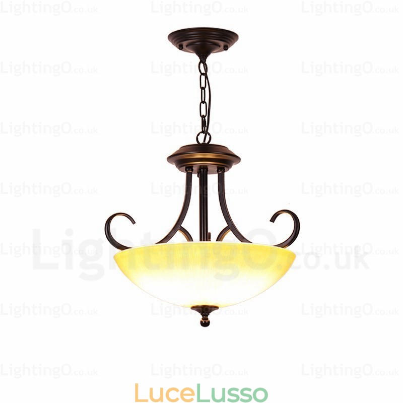 Lampada a sospensione rustica a 3 luci con paralume in vetro