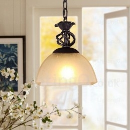Lampada a sospensione rustica da 1 luce con paralume in vetro