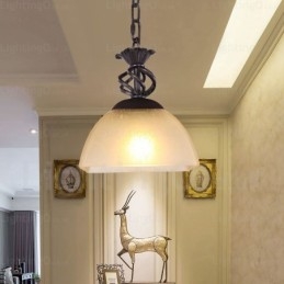 Lampada a sospensione rustica da 1 luce con paralume in vetro