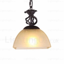 Lampada a sospensione rustica da 1 luce con paralume in vetro