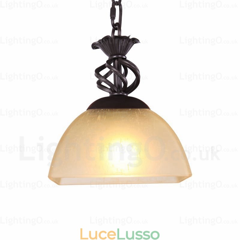 Lampada a sospensione rustica da 1 luce con paralume in vetro