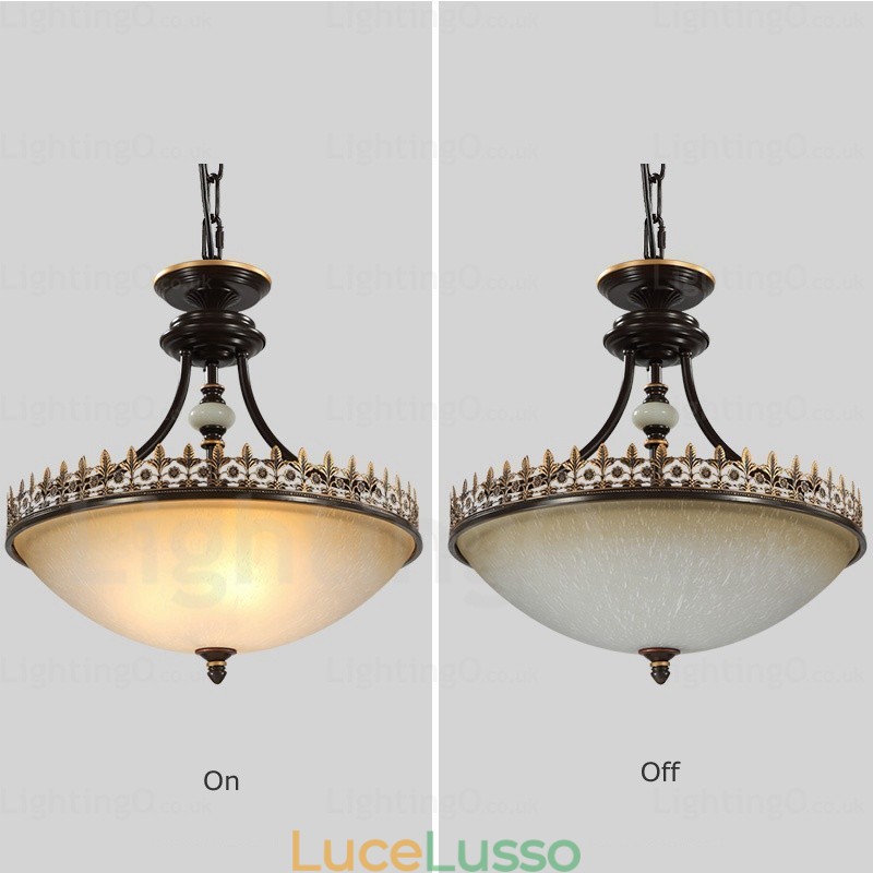 Lampada a sospensione rustica a 3 luci con paralume in vetro