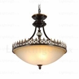 Lampada a sospensione rustica a 3 luci con paralume in vetro
