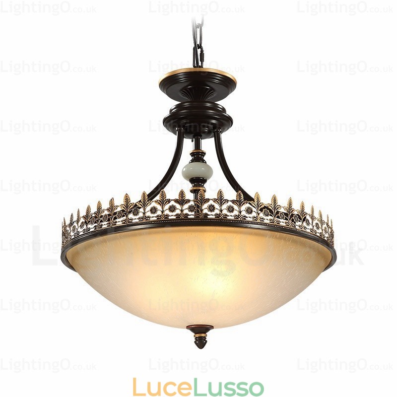 Lampada a sospensione rustica a 3 luci con paralume in vetro