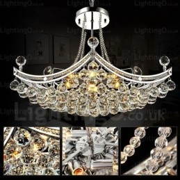 Lampada a sospensione moderna e contemporanea a 5 luci con paralume in cristallo
