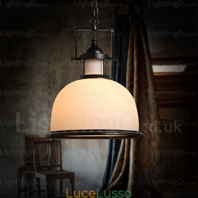 Lampada a sospensione rustica da 1 luce con paralume in vetro