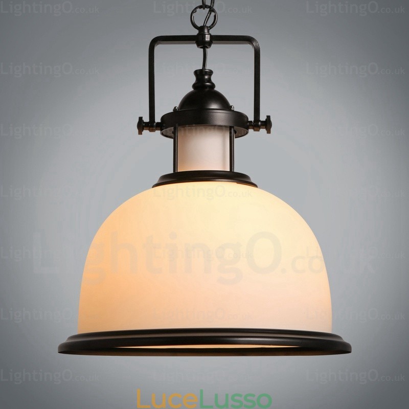 Lampada a sospensione rustica da 1 luce con paralume in vetro