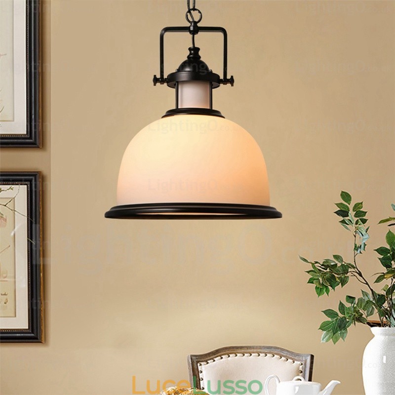 Lampada a sospensione rustica da 1 luce con paralume in vetro