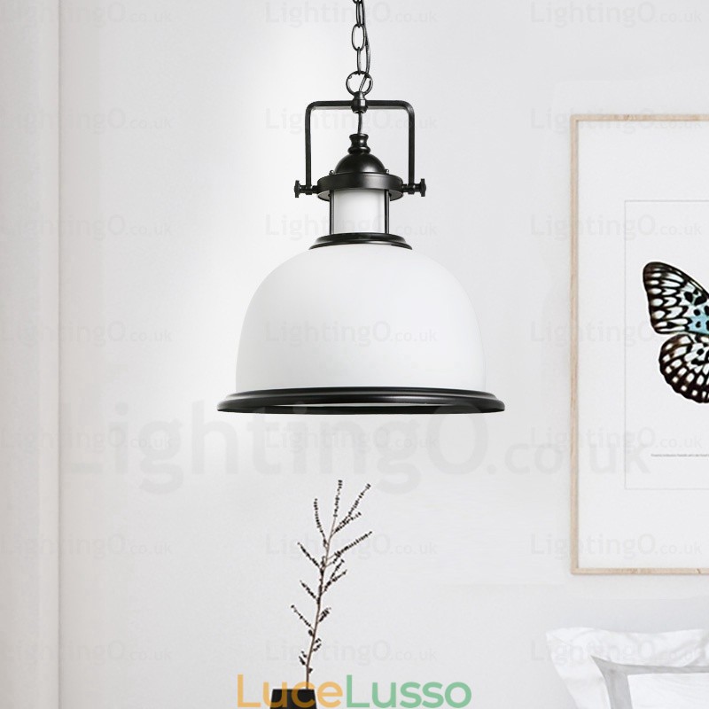 Lampada a sospensione rustica da 1 luce con paralume in vetro